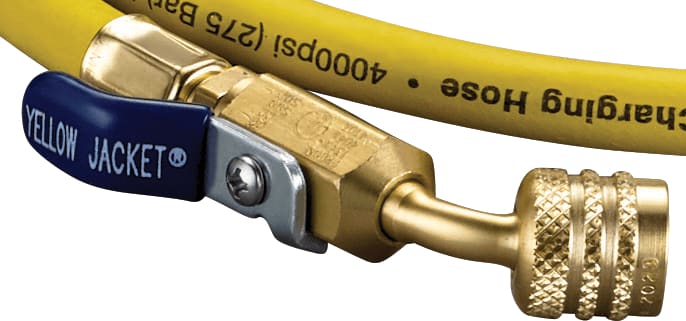 30460 YELLOW JACKET, PLUS IIT HOSE, 60" " LH TO " RH, 45 W/ BALL VALVE, YELLOW, LEFT HAND A2L THREAD