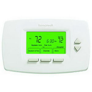 TB7100A1000 MULTIPRO THEMROSTAT IS MULTISPEED AND MULTI-APPLICATION. 7 DAY PROGRAMMABLE OR NON-PROGRAMMABLE. WORKS WITH: 1 HEAT/1COOL CONVENTIONAL; UP TO 2H/1C HEAT PUMP, 4 PIPE FAN COIL (3 FAN SPEEDS); 2 PIPE