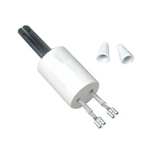767A-375 HOT SURFACE IGNITOR WITH 1-3/8" LEADS, 270 C MOUNTING BLOCK, CYLINDER BASE, INSULATION 200 C, 1/4" SPADE TERMINALS, INCLUDES CERAMIC WIRE NUTS.
