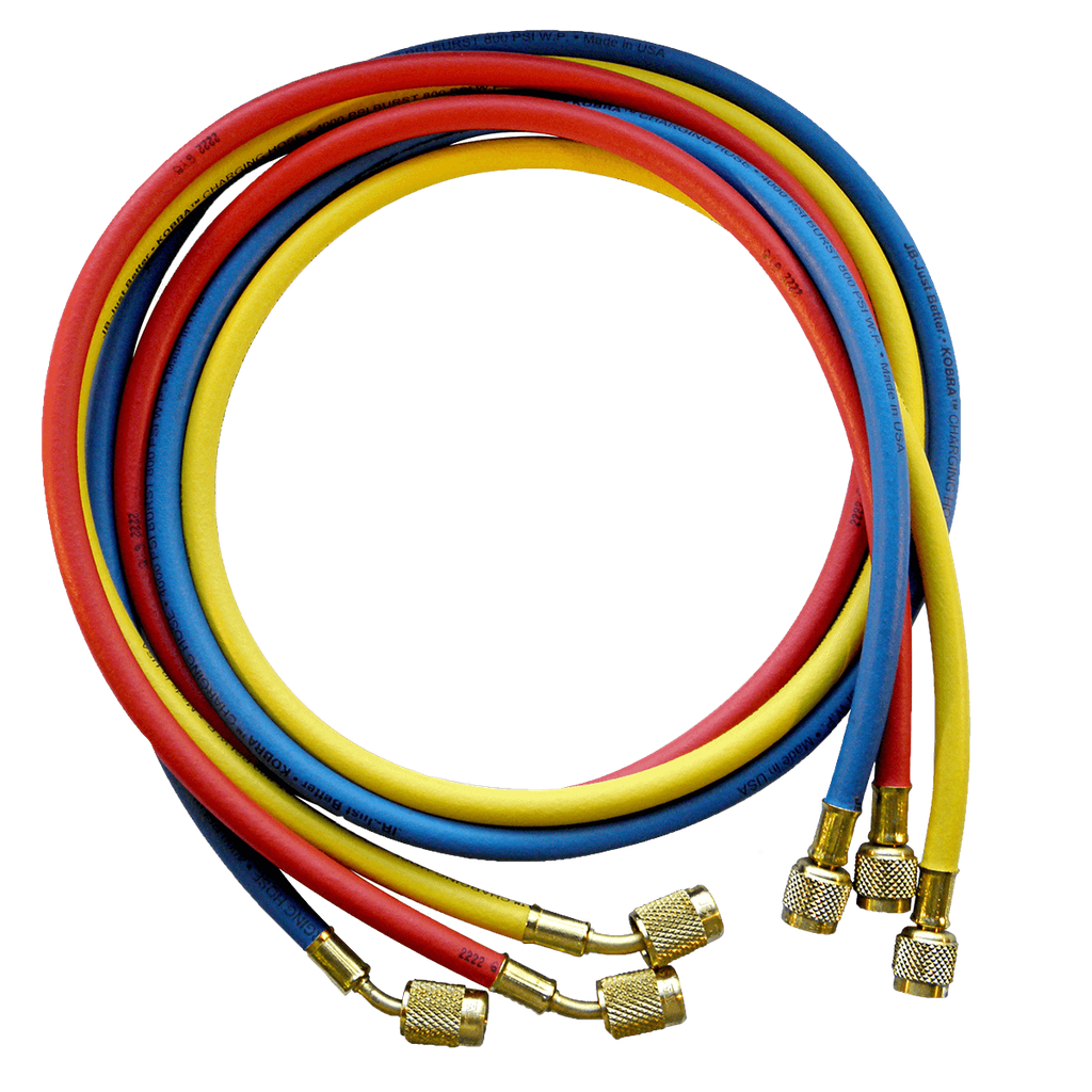 CCLS-72 SET OF KOBRA 1/4" ENVIRO-SAFE CHARGING HOSES RYB 72" LENGTH, W/ SECURE SEAL FITTING (3)