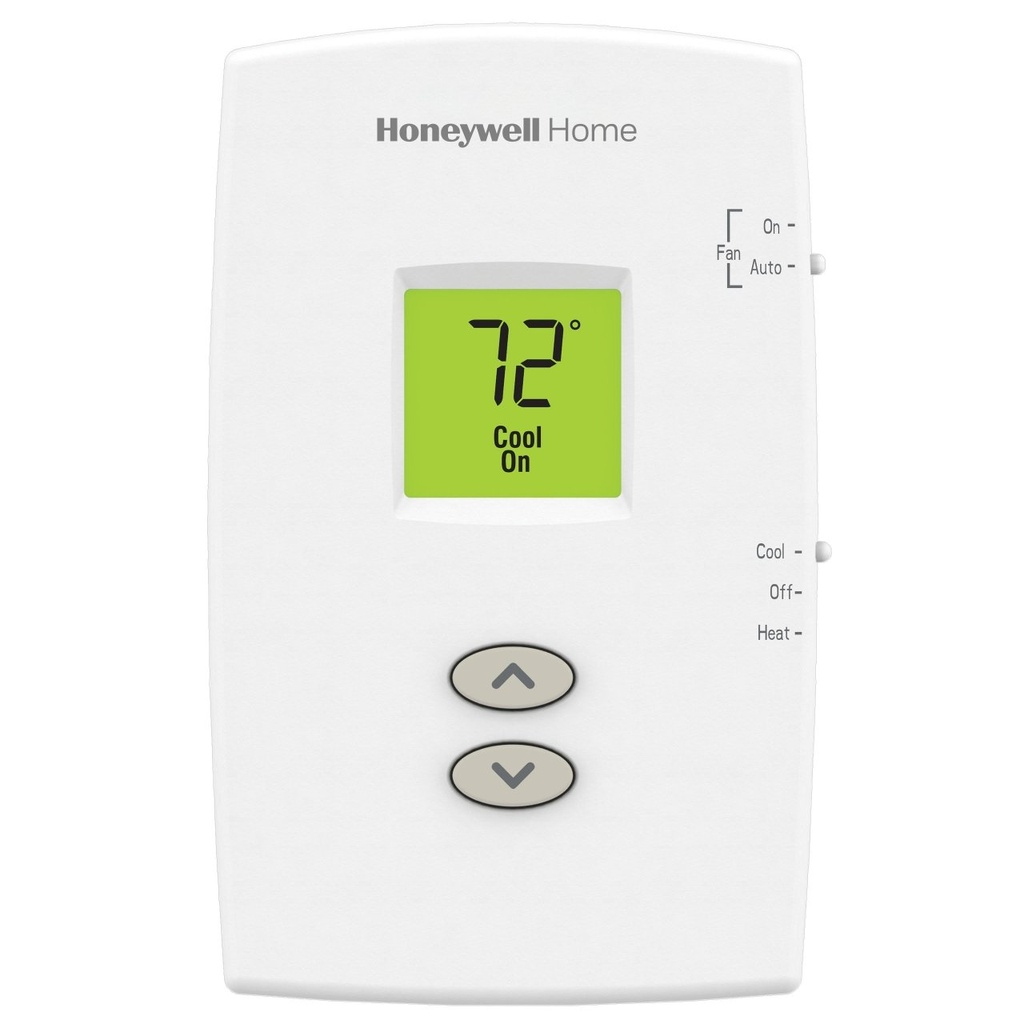 TH1110DV1009 PRO 1000 VERTICAL NON-PROGRAMMABLE DIGITAL THERMOSTATS, BACKLIT DISPLAY ,DUAL POWERED (24VAC AND/OR BATTERY). 1 HEAT / 1 COOL DIGITAL THERMOSTATS, BACKLIT DISPLAY ,DUAL POWERED (24VAC AND/OR