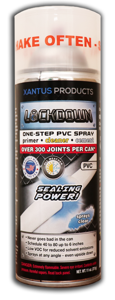 LD-11C LOCKDOWN 11OZ CLEAR PVC CEMENT AEROSOL ONE-STEP PVC SPRAY, CEMENT, CLEANER, AND PRIMER