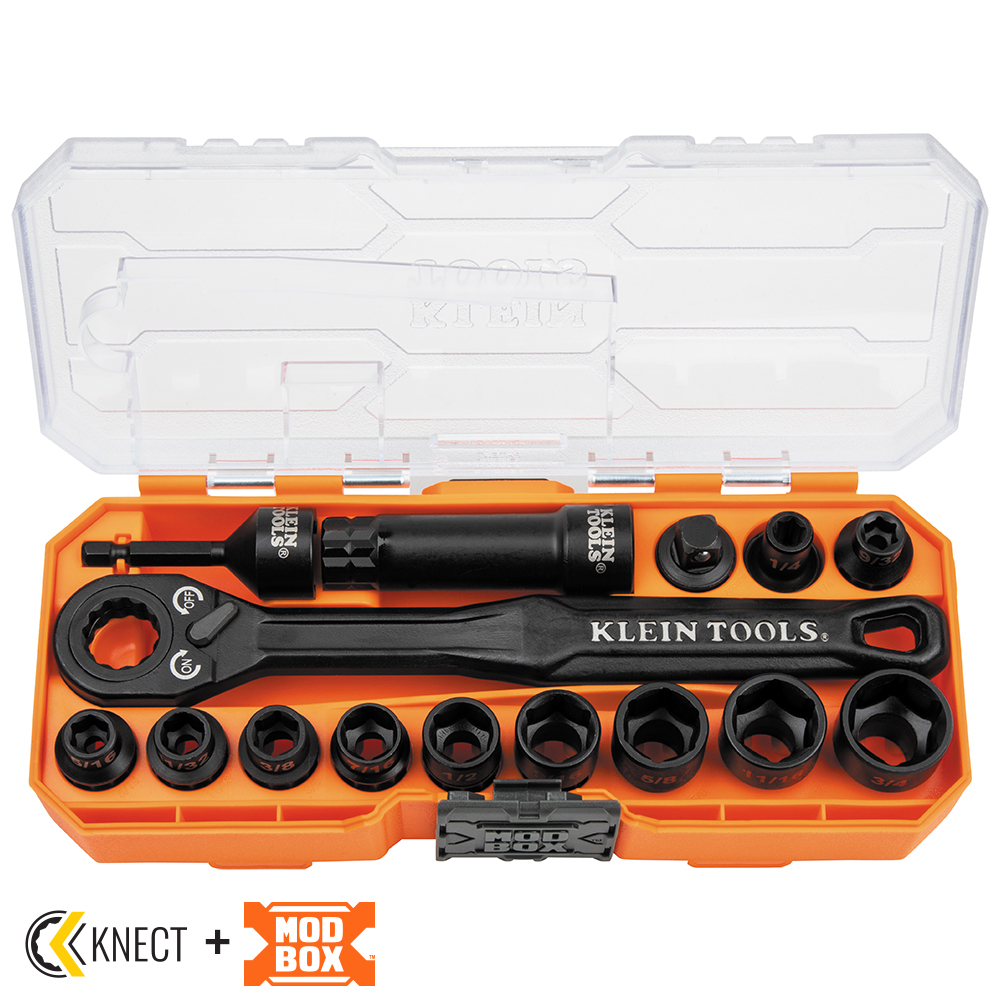 65400 KLEIN IMPACT-RATED PASS-THROUGH SOCKET WRENCH SET, 15 PIECE