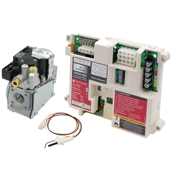 50I56D-905 EMERSON INTELLIGENT VALVE RETROFIT KIT FOR ICP & LENNOX BRAND SINGLE STAGE PSC FURNACES UPGRADE SYSTEMS BUILT WITH SELECT SV9500, SV9501, AND SV9502 ELECTRONIC INTERMITTENT PILOT GAS VALVES TO STANDARD GAS VALVE AND 120V HSI IGNITION. COMPLETE KIT INCLUDES NEW GAS VALVE, CONTROL BOARD, AND COMBINATION IGNITOR + FLAME SENSOR.