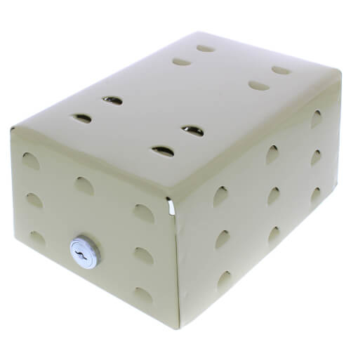 F29-0220 UNIVERSAL SIZE STEEL THERMOSTAT GUARD, WITH SOLID MOUNTING PLATE FOR USE WITH ALL WHITE-RODGERS ROOM THERMOSTATS INCLUDING "BLUE"